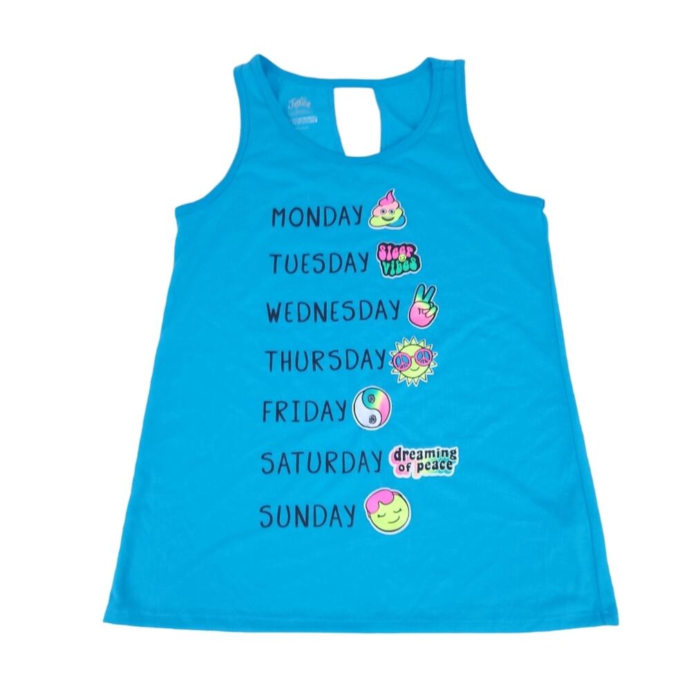 NEW Justice Girls Pajama Top Sleeveless Summer 12, Blue, Emojis, Day of the Week